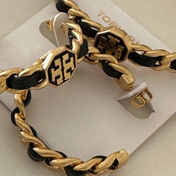 Tory Burch woven black leather chain logo cuff bracelet - Picture 5 of 5
